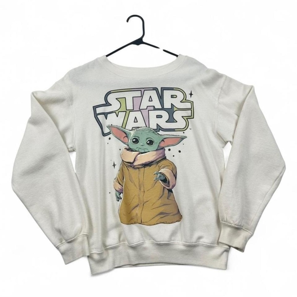 Star Wars Baby Yoda Grogu Ivory Crewneck Sweatshirt LS12202SS Womens XS